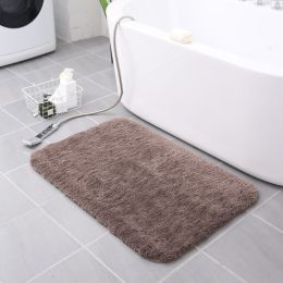 Thickened Plush Entrance Carpet Absorbent Non-slip Soft Kitchen Bathroom Bedroom Living Room Simple Floor Door Mat Home Decor (Color: Dark Brown, size: 50x80CM(1.8cm thick))