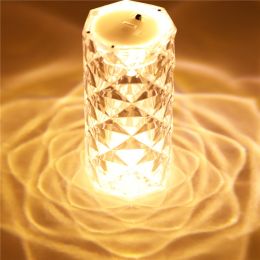 New Acrylic Transparent Crystal Table Lamp Yellow Light Desktop Projector Desk Lamp Night Light Bedside Bedroom Decoration 2# (Emitting Color: warm light)