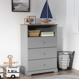 3-Drawer Kids Dresser with Storage Shelf (white: Gray)