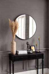 Indoor 28" Round Wall Mirror; Vanity Mirror; Bathroom Mirror (Color: Black)