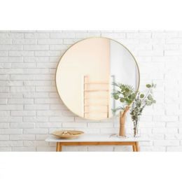 Indoor 28" Round Wall Mirror; Vanity Mirror; Bathroom Mirror (Color: Gold)