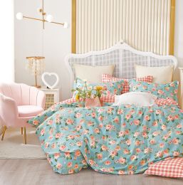 Tiffany Blue/Orange Rose 100% Cotton Reversible Comforter Set (size: KING)