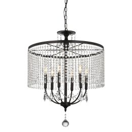 6 - Light Dimmable Crystal Chandelier (Color: Black)