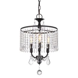 3 - Light Dimmable Crystal Chandelier (Color: Black)