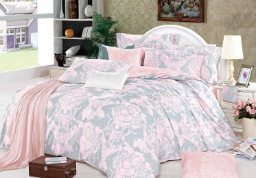 Lauren Damask 100% Cotton 3 Pcs Comforter Set (Color: pink, size: QUEEN)