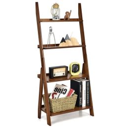 Living Room 4-Tier Bamboo Ladder Display Shelf Storage Rack Plant Flower Stand (Type: Display Shelf, Color: Coffee)