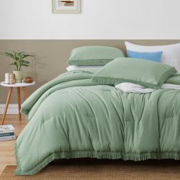 Boho Comforter Set, Boho Bedding set with Tassel Fringe Design, 1 Aesthetic Comforter and 2 Pillowshams (Color: Sage Green, size: KING)