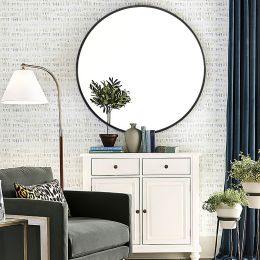 Modern Simple Thin Frame Wall-Mounted Vanity Round Mirror 23.6" x 23.6" for Bathroom, Vanity, Living Room, Bedroom, Entryway Wall Decor (Material: Aluminum alloy, Color: Black)