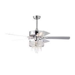 52' Modern Crystal Ceiling Fans with Lights Remote Control;  Ceiling Fan with 5 Reversible Blade for Living Room;  AC Motor;  Chrome (Color: Chrome)