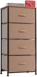 Vertical Dresser Storage Tower with 4 Drawers;  Fabric Organizer Dresser Tower for Bedroom;  Hallway;  Entryway;  Closets - Brown (Color: Camel)