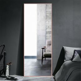 Modern Full Length Mirror, 65" x 22"x 1.2" (Material: Aluminum alloy, Color: Rose Gold)