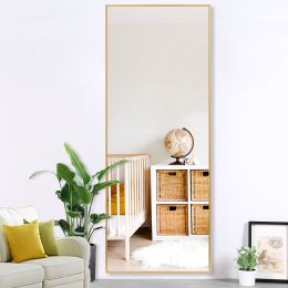 Modern Full Length Mirror, 65" x 22"x 1.2" (Material: Aluminum alloy, Color: Gold)