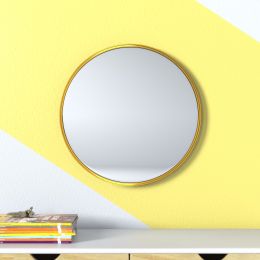 Wall Mounted Round Mirror with Brushed Metal Frame 28" x 28" for Bathroom, Vanity, Living Room, Bedroom, Entryway Wall Decor (Material: Aluminum alloy, Color: 16" x 16"Gold)