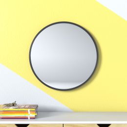 Wall Mounted Round Mirror with Brushed Metal Frame 28" x 28" for Bathroom, Vanity, Living Room, Bedroom, Entryway Wall Decor (Material: Aluminum alloy, Color: 16" x 16"Black)